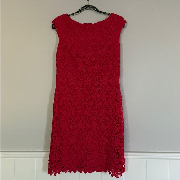 Lauren R.L.L Women's Red 100% Polyester Floral Lace Sheath Dress 10 - Picture 2 of 5
